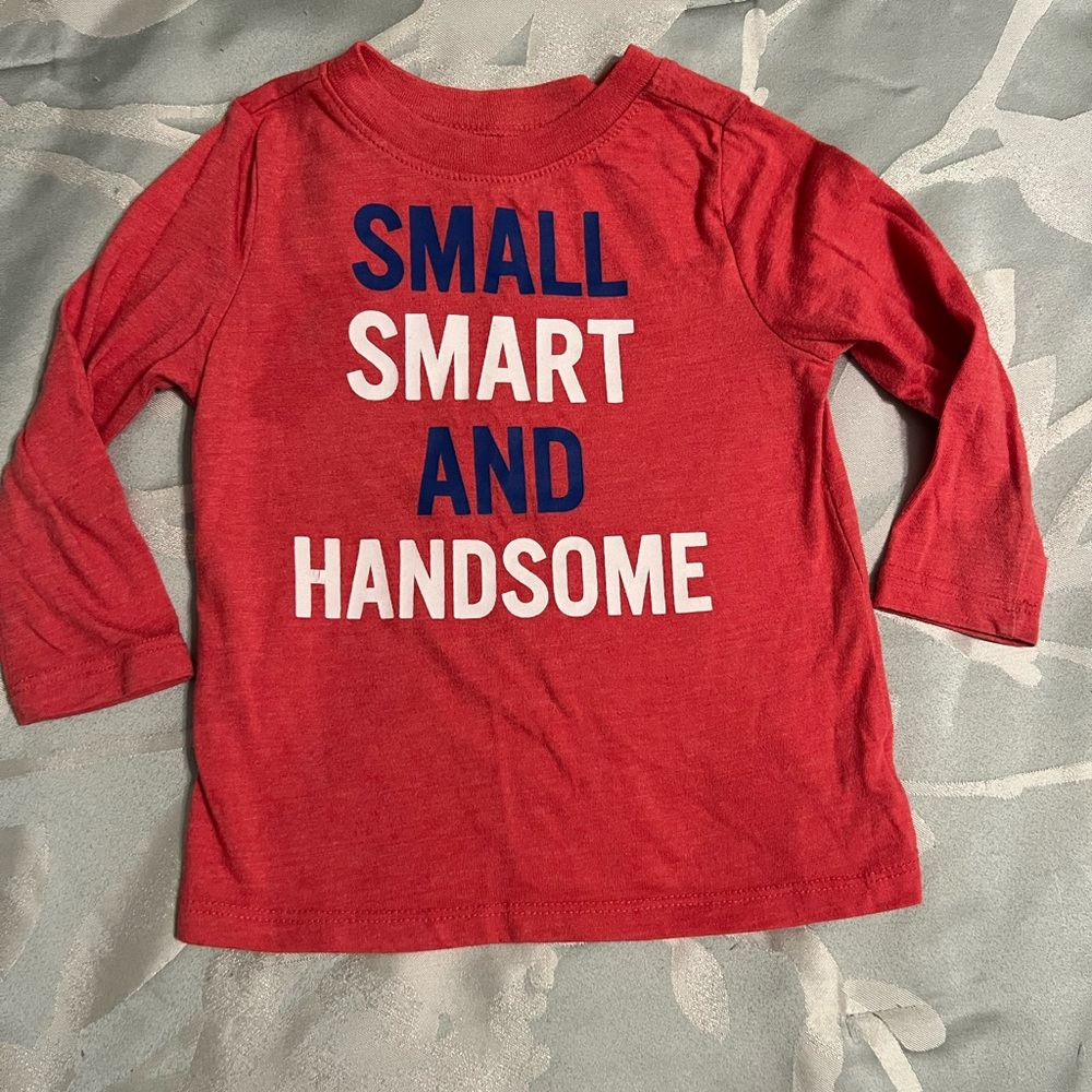 Old Navy 18mo- 24mo red “small, smart, and handsome” long sleeve shirt boy